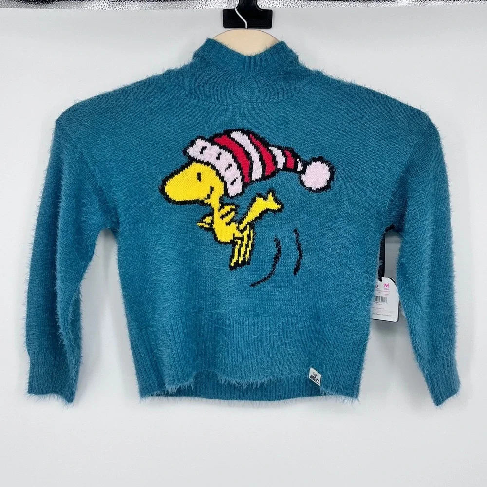 Justice Woodstock Peanuts Hoodie Sweater Kids Medium 10 Sea Blue Fuzzy Holiday